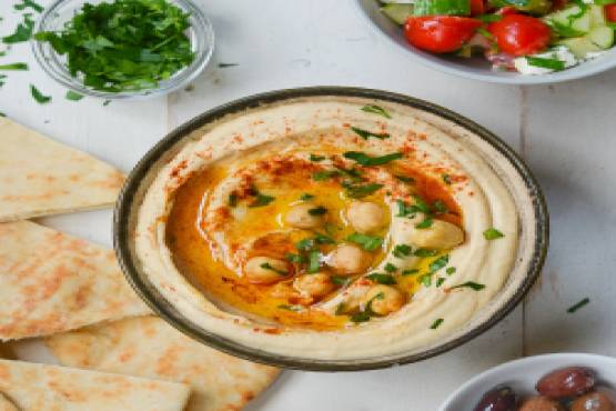 Hummus with Lotus Sauce with bread & olive oil